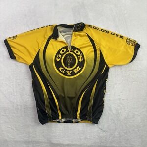 Gold's Gym Full Zip Short Sleeve Yellow Cycling Shirt Men's Medium